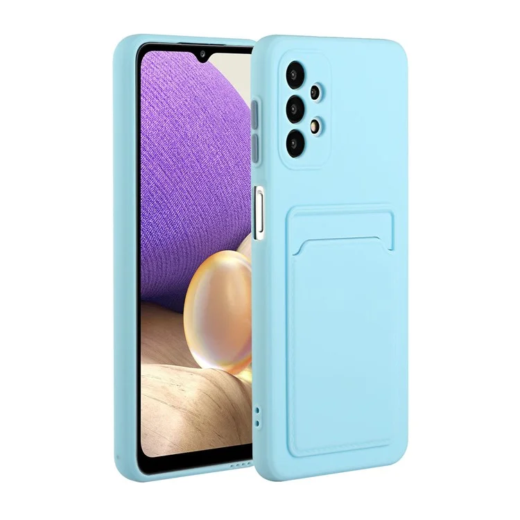Well-Protected Flexible TPU Phone Case with Card Holder Cover for Samsung Galaxy A32 5G/M32 5G - Baby Blue