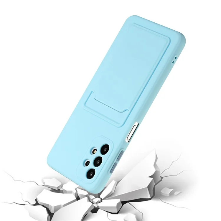 Well-Protected Flexible TPU Phone Case with Card Holder Cover for Samsung Galaxy A32 5G/M32 5G - Baby Blue