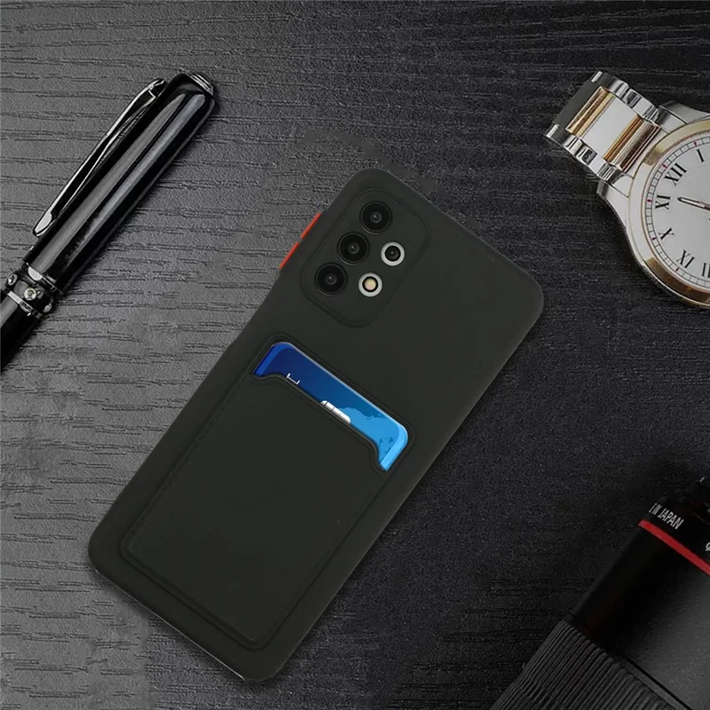 Well-Protected Flexible TPU Phone Case with Card Holder Cover for Samsung Galaxy A32 5G/M32 5G - Black