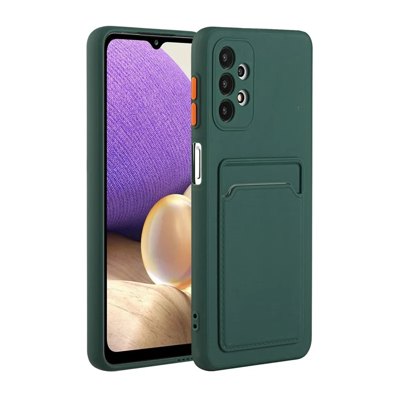 Well-Protected Soft TPU Phone Case with Card Holder Cover for Samsung Galaxy A52 4G/5G / A52s 5G - Dark Green