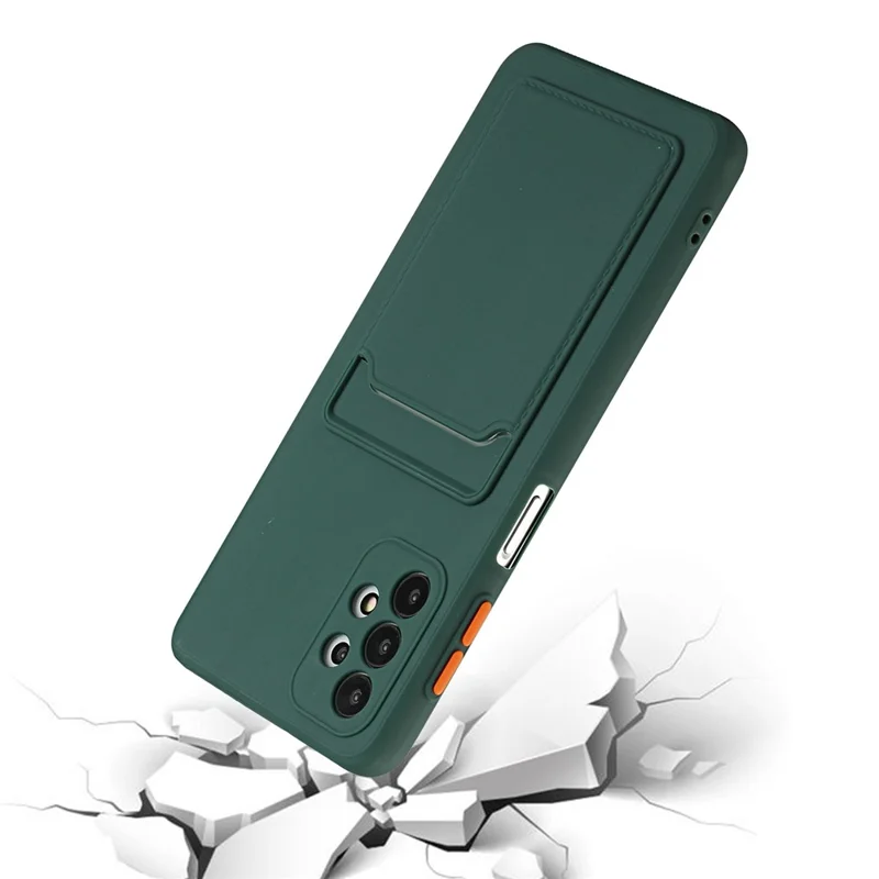 Well-Protected Soft TPU Phone Case with Card Holder Cover for Samsung Galaxy A52 4G/5G / A52s 5G - Dark Green