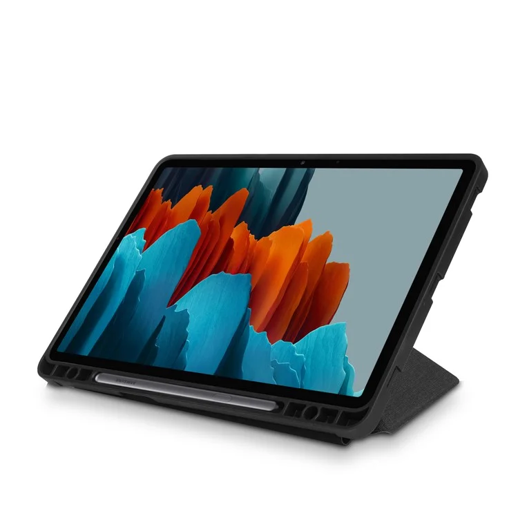 Origami Stand Strong Magnet Leather Smart Case mit Stiftfach für Samsung Galaxy Tab S7 T870 T875/Tab S8 - Schwarz