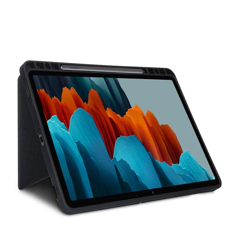 Origami Stand Wake Sleep Smart Custodia in Pelle con Supporto per Penna per Samsung Galaxy Tab S7+ T970 T975 / Tab S8+ - Nero