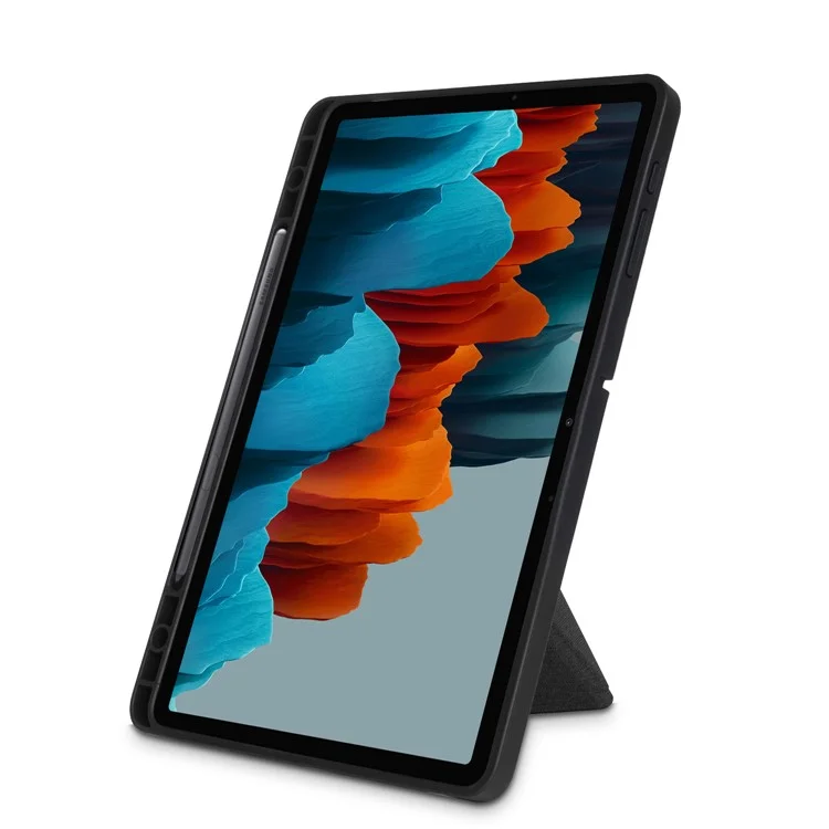 Origami Stand Wake Sleep Smart Leder Hülle Mit Stifthalter Für Samsung Galaxy Tab S7 Plus T970 T975/Tab S8+ - Schwarz