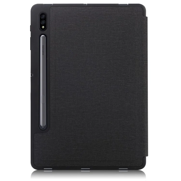 Origami Stand Wake Sleep Smart Leather Case with Pen Holder for Samsung Galaxy Tab S7+ T970 T975 / Tab S8+ - Black