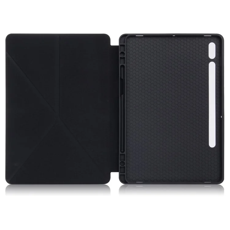 Origami Stand Wake Sleep Smart Custodia in Pelle con Supporto per Penna per Samsung Galaxy Tab S7+ T970 T975 / Tab S8+ - Nero