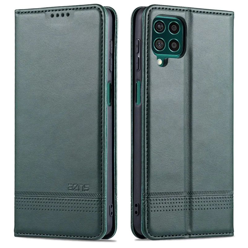 AZNS Wallet Design Auto-absorbed Magnet Well-Protected Leather Stand Mobile Shell Case for Samsung Galaxy F62/M62 - Green