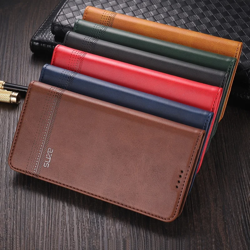AZNS Wallet Design Auto-absorbed Magnet Well-Protected Leather Stand Mobile Shell Case for Samsung Galaxy F62/M62 - Green