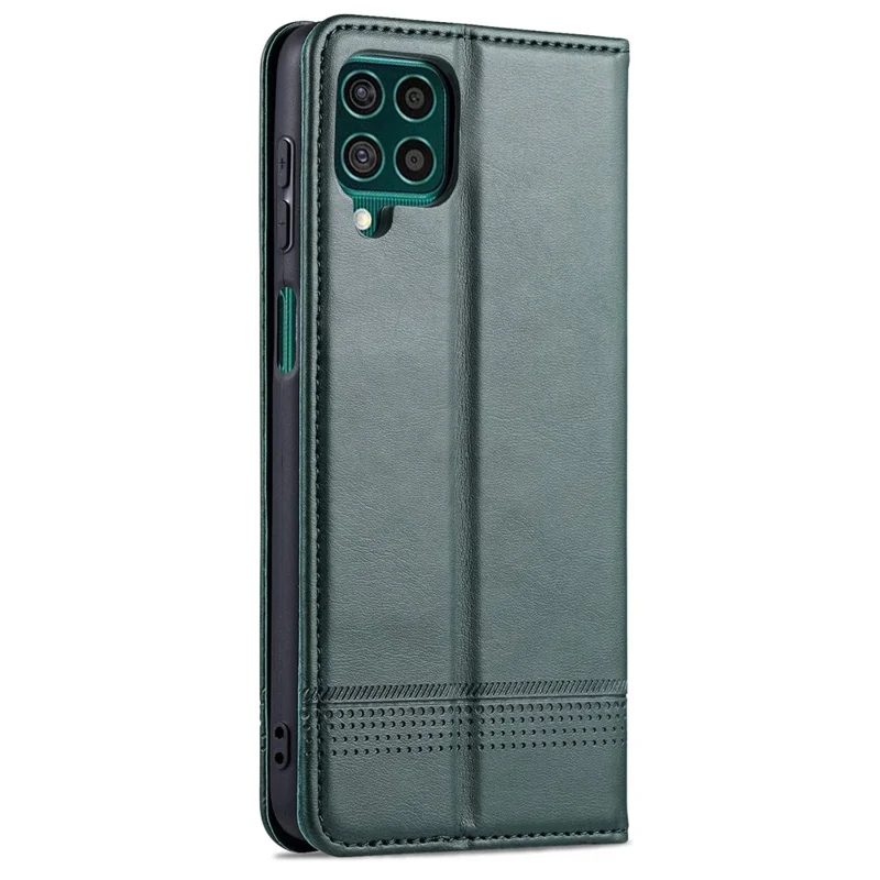 AZNS Wallet Design Auto-absorbed Magnet Well-Protected Leather Stand Mobile Shell Case for Samsung Galaxy F62/M62 - Green