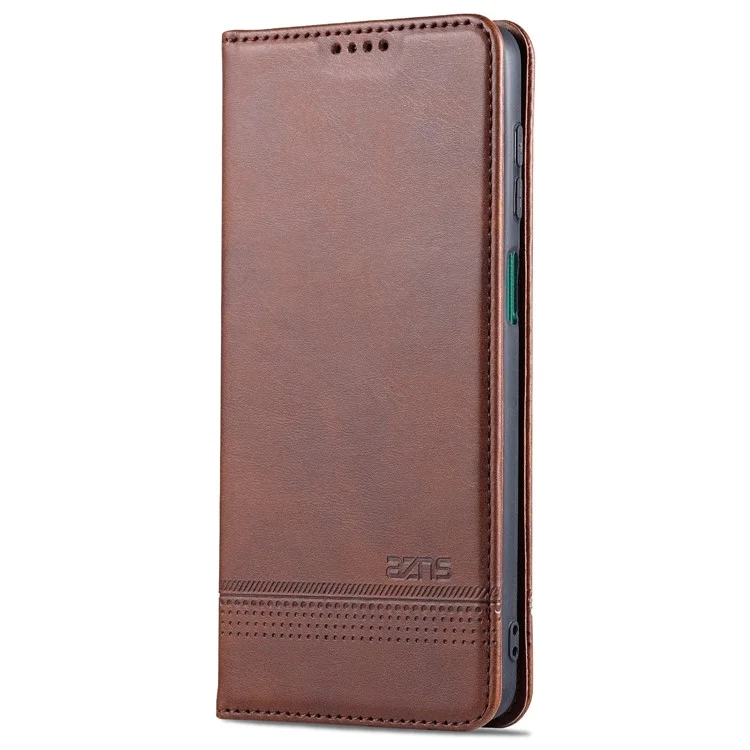 AZNS Wallet Design Auto-absorbed Magnet Well-Protected Leather Stand Mobile Shell Case for Samsung Galaxy F62/M62 - Coffee