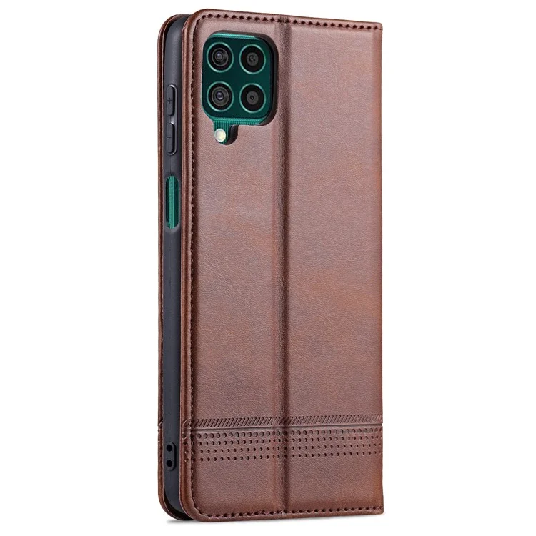 AZNS Wallet Design Auto-absorbed Magnet Well-Protected Leather Stand Mobile Shell Case for Samsung Galaxy F62/M62 - Coffee