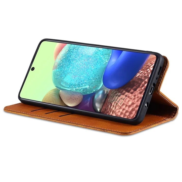 AZNS Wallet Design Auto-absorbed Magnet Well-Protected Leather Stand Mobile Shell Case for Samsung Galaxy F62/M62 - Coffee