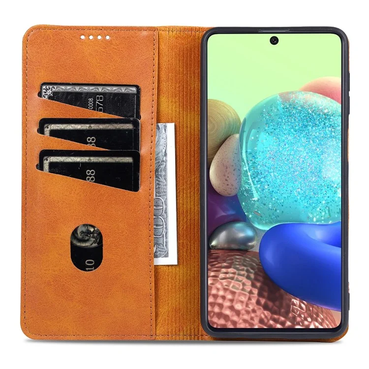 AZNS Wallet Design Auto-absorbed Magnet Well-Protected Leather Stand Mobile Shell Case for Samsung Galaxy F62/M62 - Coffee