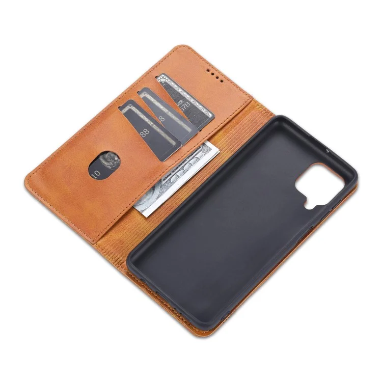 AZNS Wallet Design Auto-absorbed Magnet Well-Protected Leather Stand Mobile Shell Case for Samsung Galaxy F62/M62 - Coffee