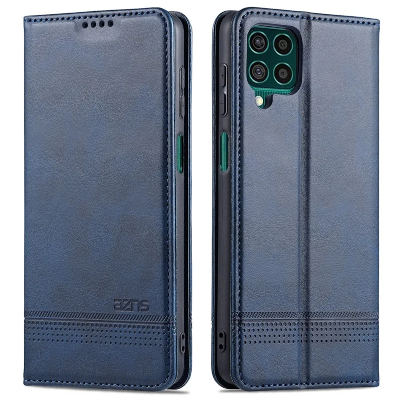 AZNS Wallet Design Auto-absorbed Magnet Well-Protected Leather Stand Mobile Shell Case for Samsung Galaxy F62/M62 - Blue