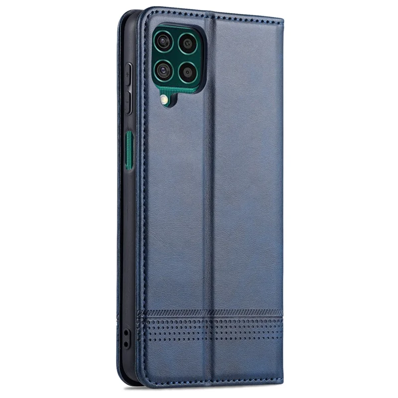 AZNS Wallet Design Auto-absorbed Magnet Well-Protected Leather Stand Mobile Shell Case for Samsung Galaxy F62/M62 - Blue