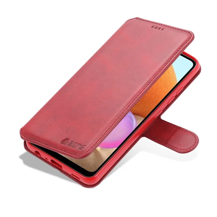 AZNS Wallet Design Leather Shell Phone Stand Cover Case for Samsung Galaxy A32 4G - Red