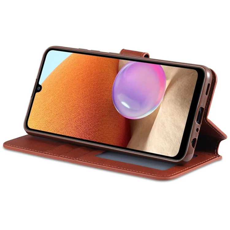 AZNS Wallet Design Leather Shell Phone Stand Cover Case per Samsung Galaxy A32 4G - Rosso