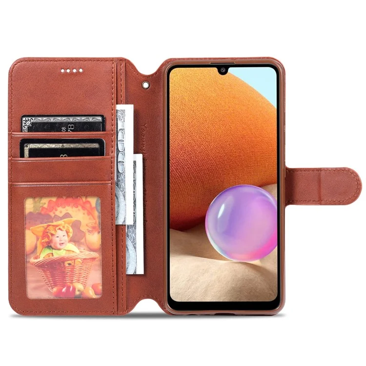 AZNS Wallet Design Leather Shell Phone Stand Cover Case per Samsung Galaxy A32 4G - Rosso