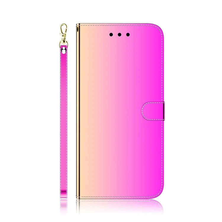 Well-Protected Wallet Stand Design Mirror-like Surface Leather Case with Wrist Strap for Samsung Galaxy A32 4G (EU Version) - Rose