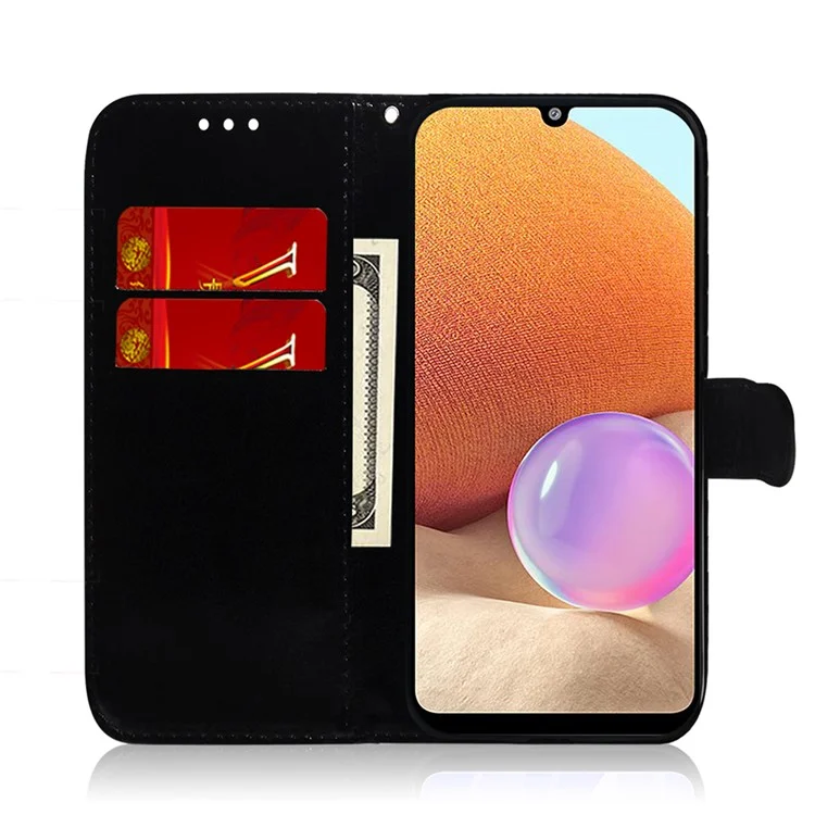 Well-Protected Wallet Stand Design Mirror-like Surface Leather Case with Wrist Strap for Samsung Galaxy A32 4G (EU Version) - Rose