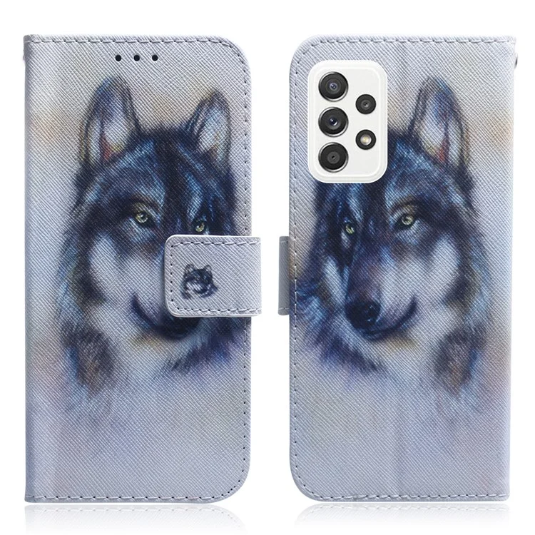 Padrão Printing Wallet Design Case de Casca de Couro Para Samsung Galaxy A52 4G/5G / A52s 5G - Lobo