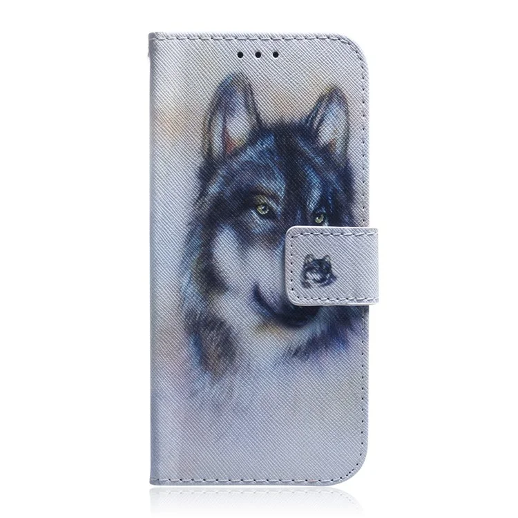 Padrão Printing Wallet Design Case de Casca de Couro Para Samsung Galaxy A52 4G/5G / A52s 5G - Lobo