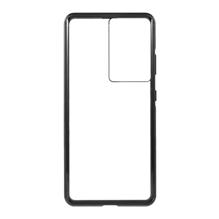 Magnetic Lock Installation Metal Frame with Double Side Tempered Glass Phone Case for Samsung Galaxy S21 Ultra 5G - Black