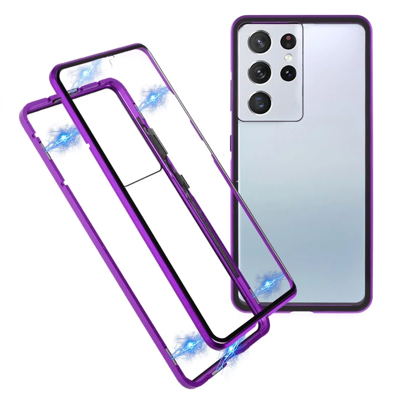 For Samsung Galaxy S21 Ultra 5G Full Body Case Magnetic Tempered Glass Double-Sided Phone Case - Purple