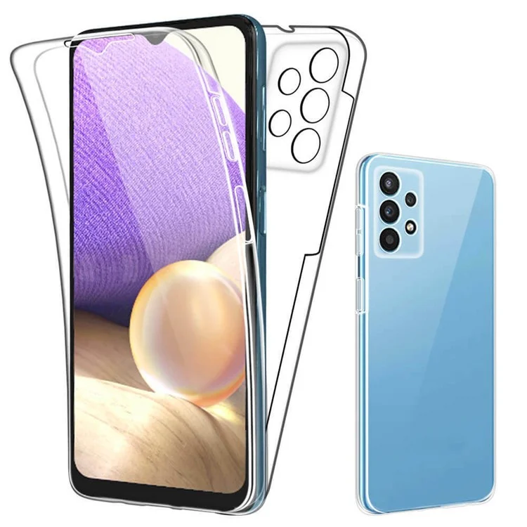 Capa Protetora Híbrida de PET na Parte Frontal + Armação de TPU + Painel Traseiro Acrílico Transparente de Cobertura Total para Samsung Galaxy A32 4G