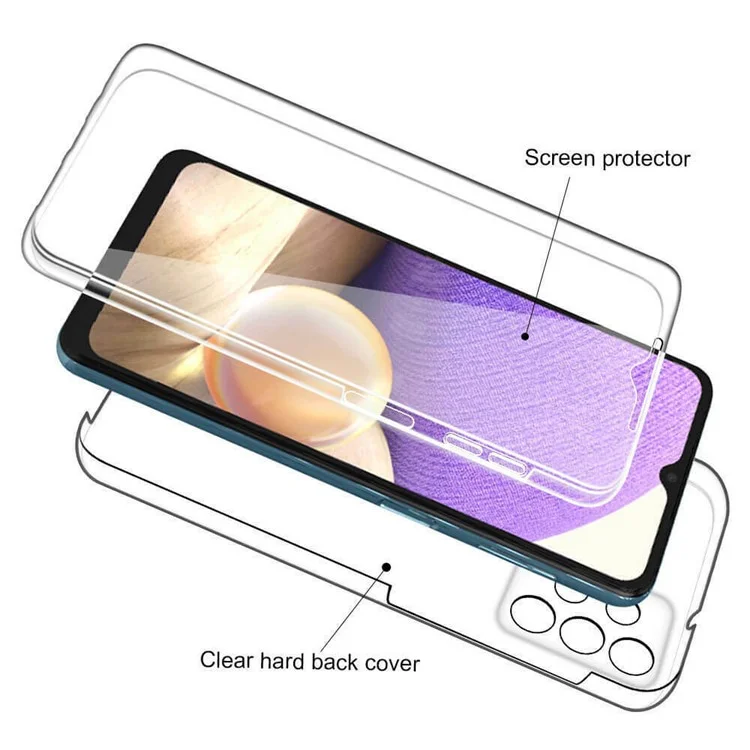 Capa Protetora Híbrida de PET na Parte Frontal + Armação de TPU + Painel Traseiro Acrílico Transparente de Cobertura Total para Samsung Galaxy A32 4G