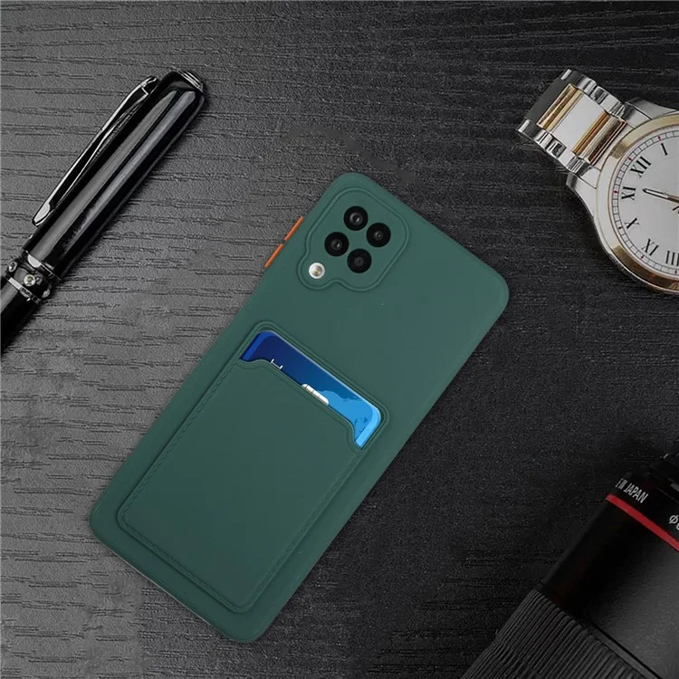 Weiche TPU-Handyschutzcase mit Kartenfach für Samsung Galaxy M12 / A12 - Dunkelgrün