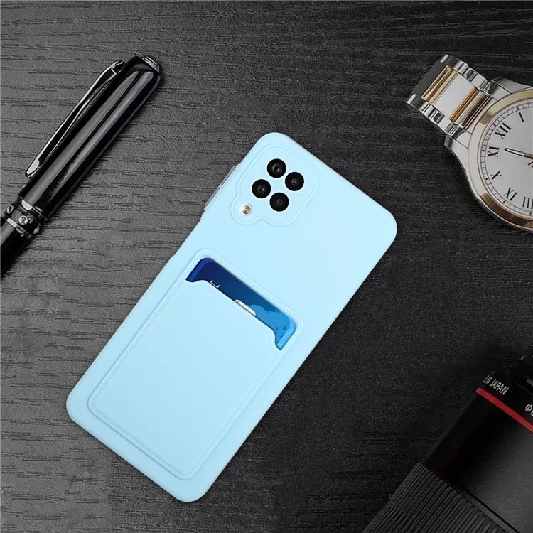 Soft TPU Phone Protection Case Cover with Card Holder for Samsung Galaxy M12 / A12 - Baby Blue