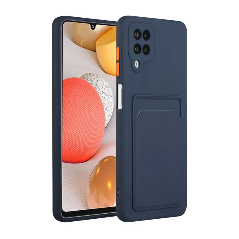 Soft TPU Phone Protection Case Cover with Card Holder for Samsung Galaxy M12 / A12 - Dark Blue