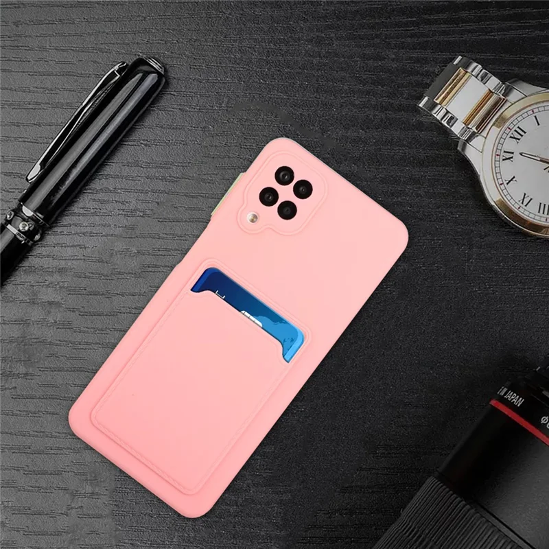 Soft TPU Phone Protection Case Cover with Card Holder for Samsung Galaxy M12 / A12 - Pink