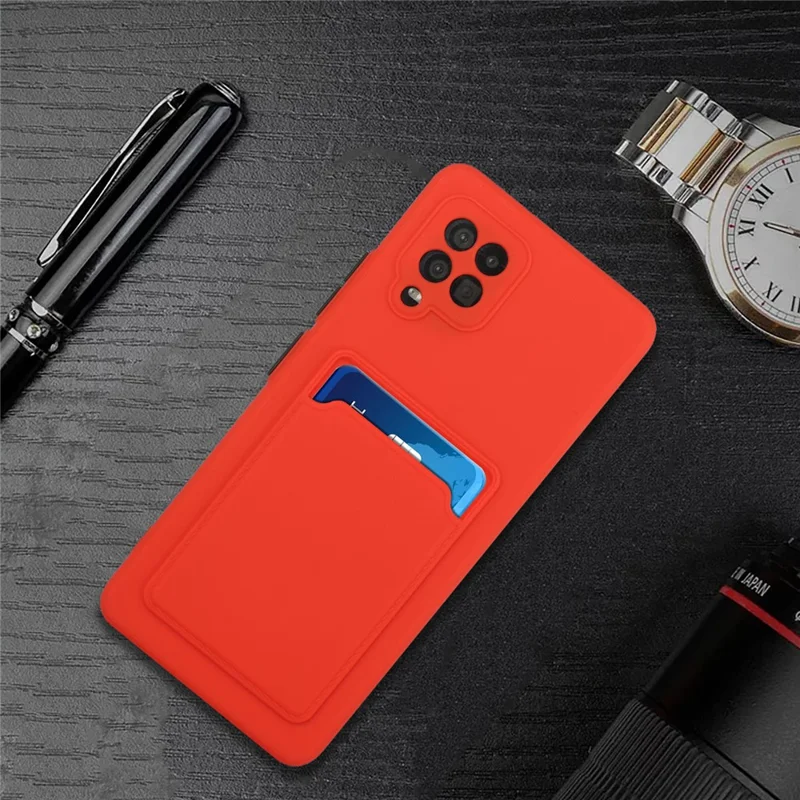 Soft TPU Phone Protection Case Cover with Card Holder for Samsung Galaxy M12 / A12 - Red