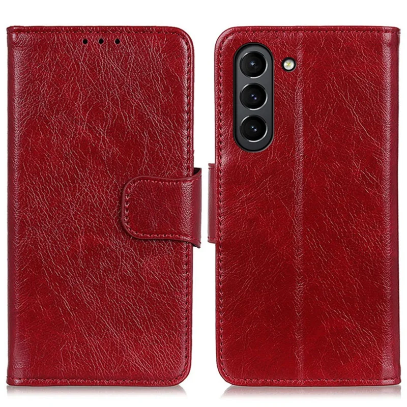 Nappa Texture Split Leather Wallet Shell Case for Samsung Galaxy S21 FE - Red
