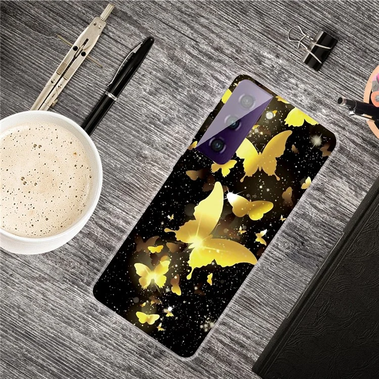 Impression de Motif TPU Téléphone Back Cover Cover Pour Samsung Galaxy S21 fe - Papillon or