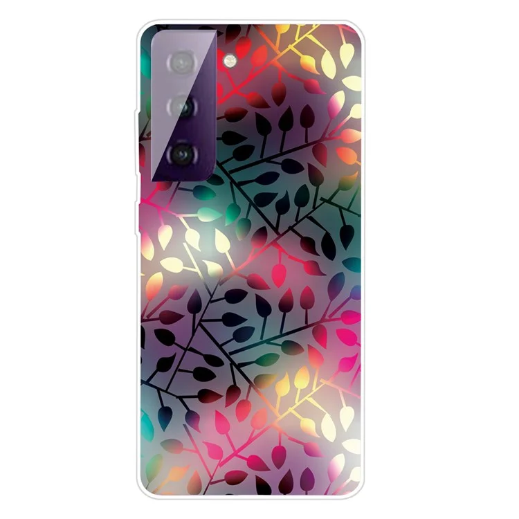 Pattern Printing Transparent Background TPU Phone Cover Case for Samsung Galaxy S21 FE - Black Leaf Pattern