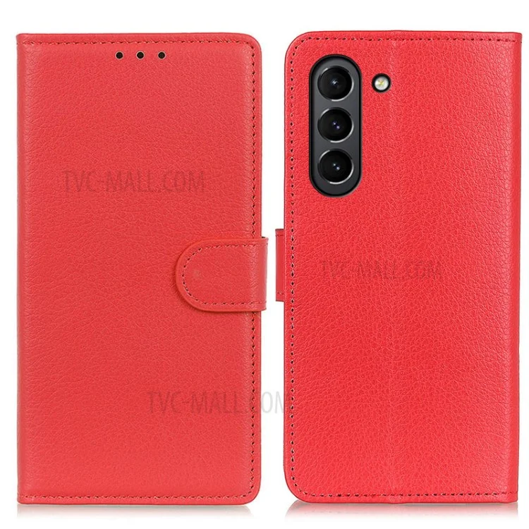 Classic Litchi Texture PU Leather Wallet Phone Stand Case per Samsung Galaxy S21 FE - Rosso