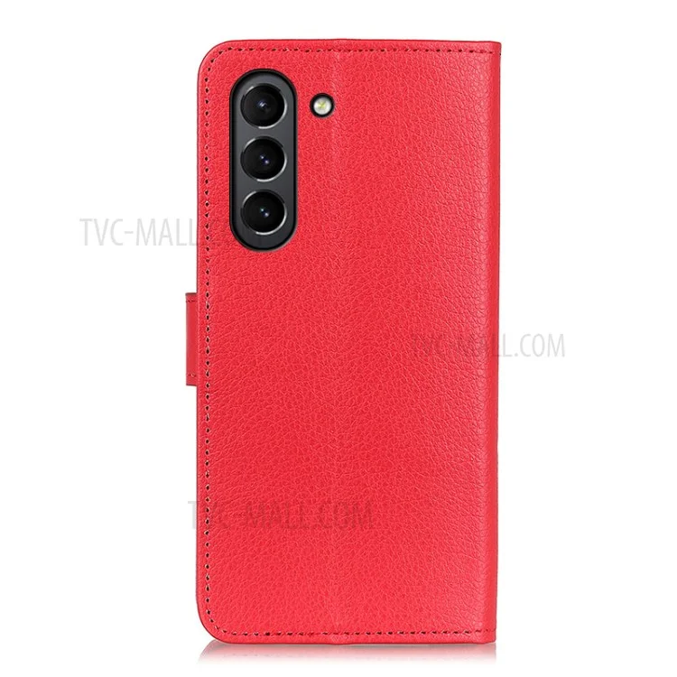 Classic Litchi Texture PU Leather Wallet Phone Stand Case per Samsung Galaxy S21 FE - Rosso