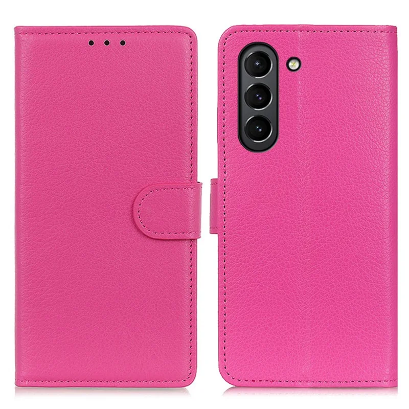 Carteira Classic Litchi Texture PU Leather Phone Stand Case para Samsung Galaxy S21 FE - Rose