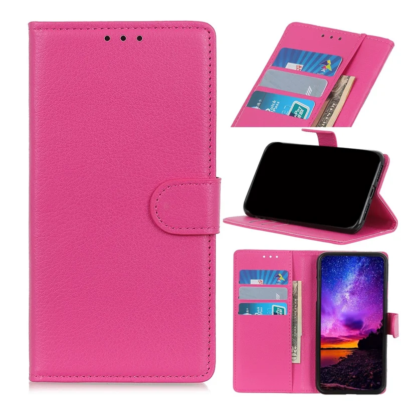 Carteira Classic Litchi Texture PU Leather Phone Stand Case para Samsung Galaxy S21 FE - Rose