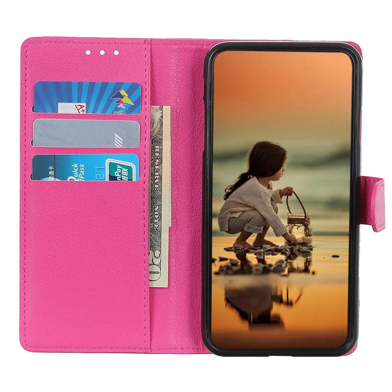 Carteira Classic Litchi Texture PU Leather Phone Stand Case para Samsung Galaxy S21 FE - Rose