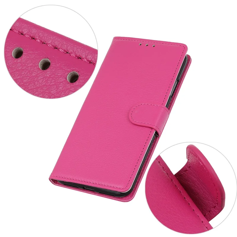 Carteira Classic Litchi Texture PU Leather Phone Stand Case para Samsung Galaxy S21 FE - Rose