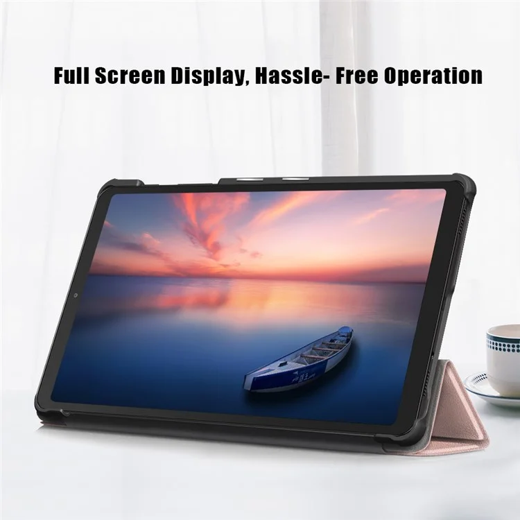 Tri-fold Leather Stand Case for Samsung Galaxy Tab A7 Lite T220/T225 8.7-Inch - Rose Gold