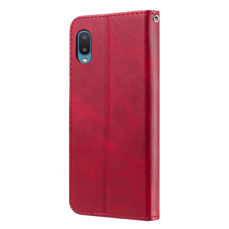 Zipper Pocket Leather Protector Wallet Stand Case for Samsung Galaxy M02/A02 - Red