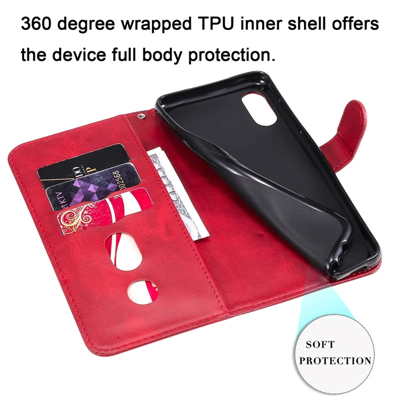 Zipper Pocket Leather Protector Wallet Stand Case for Samsung Galaxy M02/A02 - Red