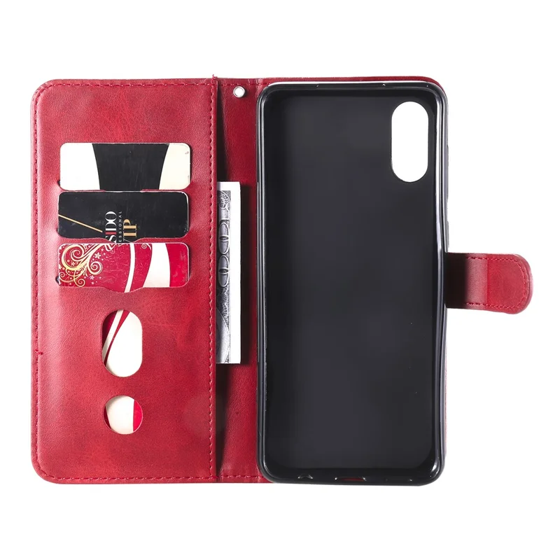 Zipper Pocket Leather Protector Wallet Stand Case for Samsung Galaxy M02/A02 - Red