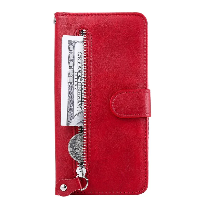 Zipper Pocket Leather Protector Wallet Stand Case for Samsung Galaxy M02/A02 - Red